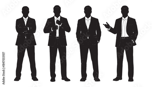 Business People Silhouettes Vector – Standing & Walking, Men Full Length, Transparent Background, Business Concept

