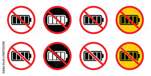 No Charging Allowed Sign in Vector illustration. No Charging Icon Silhouette black , white background. 