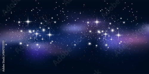 Scattered blue-pink neon particles on a dark background.Festive background or design element. Bright particles with bokeh effect, Christmas background with magical glitter. Concept: Christmas, party