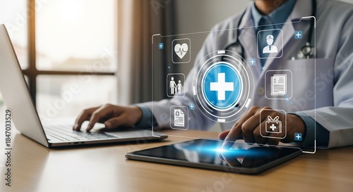 Digital Healthcare Technology Interface with Medical Icons