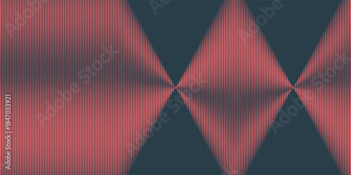 Vertical lines vector halftone pattern smooth curved structure red black abstract background. Retro styled linear half tone graphics backdrop perfect for technology-inspired design and visual effects
