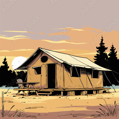 Vector illustration of a camping tent in American comic style