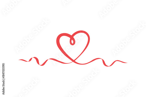 Red Ribbon Heart Shape, Love and Romance Symbol, Minimalist Valentine's Day Design, Elegant Decoration. Resizable and Editable, EPS 10.