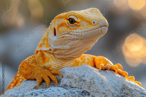 Bengal Monitor Resting on a Heated Rock in Arid Terrain