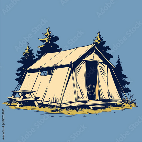 Vector illustration of a camping tent in American comic style
