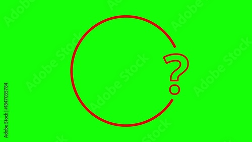 Red outline question mark sign popup animation with a red circle line on green screen