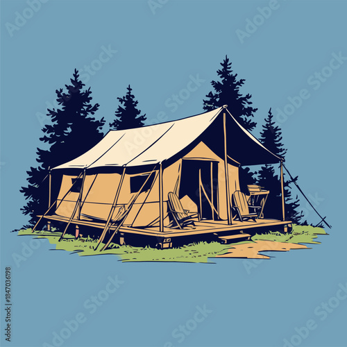 Vector illustration of a camping tent in American comic style