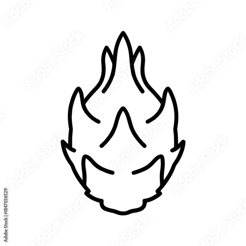Minimalist outline icon of a vibrant dragon fruit, or pitaya, capturing its unique spiky texture. Ideal for healthy eating, tropical themes, and fruit illustrations.