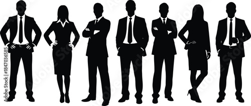 Silhouettes of business professionals in formal attire standing
