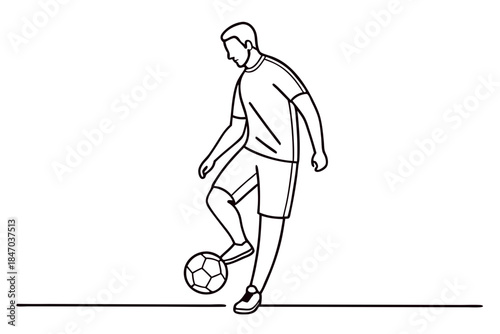 Sporty Man Soccer Freestyler Player Line Drawing