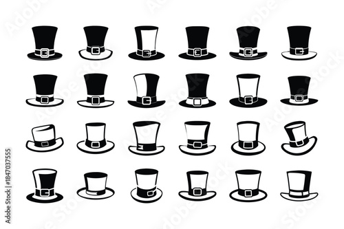 Top hat silhouette vector set classic black hat icon