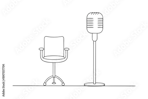 Music Recording Studio Microphone and Seat Sketch