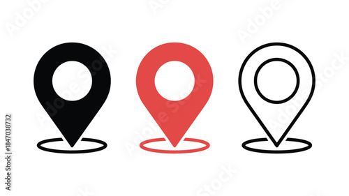 Three colorful map pin icons for navigation and location