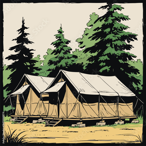 Vector illustration of a camping tent in American comic style