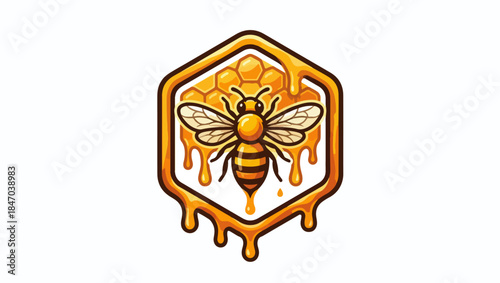 Hexagonal Bee and Honey Logo, Nature Inspired Branding, bee logo, honeycomb logo, hexagon bee, dripping honey, beekeeping logo, nature branding, honey icon, stylized bee, insect illustration, png bee,