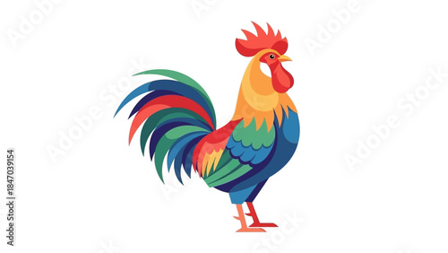 Colorful vector illustration of a rooster on a white background