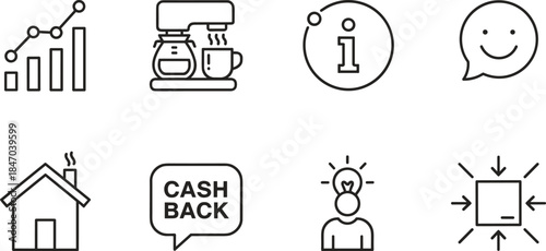 Minimal line icon set for business finance communication home services cashback ideas interface symbols modern vector outline design