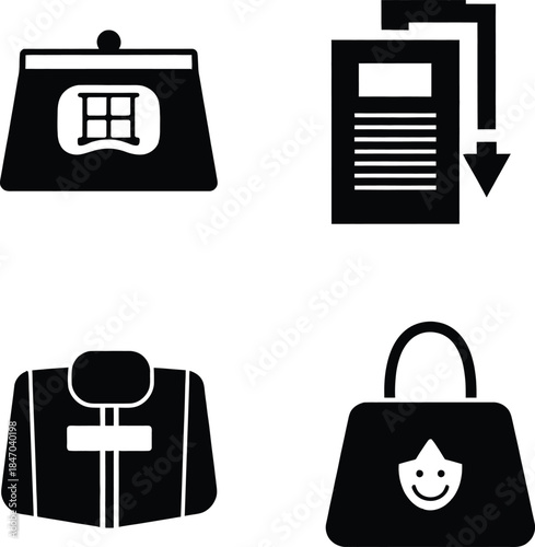 Design 8
Title: Set of conceptual icons representing consumer rights and retail symbols including shopping bags product returns protection and customer satisfaction concepts.