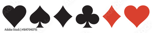 Hearts and Spades, Diamonds and Clubs card vector set. Black playing cards icon. 4 card suits symbol