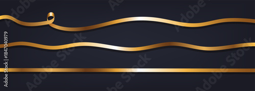 Golden ribbon. Gold ribbon on a dark background. Vector illustration.