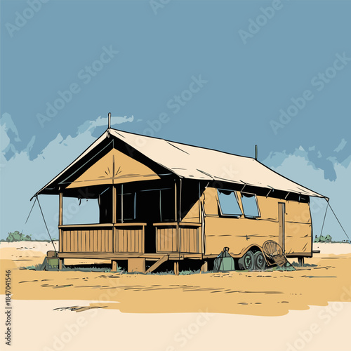 Vector illustration of a camping tent in American comic style