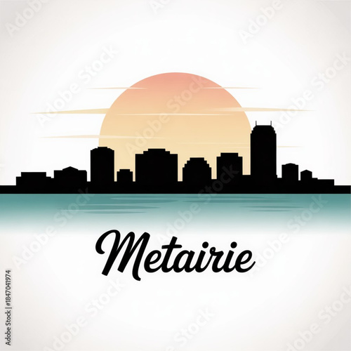 Metairie Louisiana Skyline Silhouette — A Suburban Hub of Greater New Orleans Vector Illustration