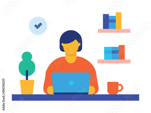 Focused Professional Working Solo on Research and Study Flat Illustration