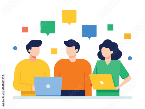 Project Kickoff and Team Review Meeting Flat Illustration