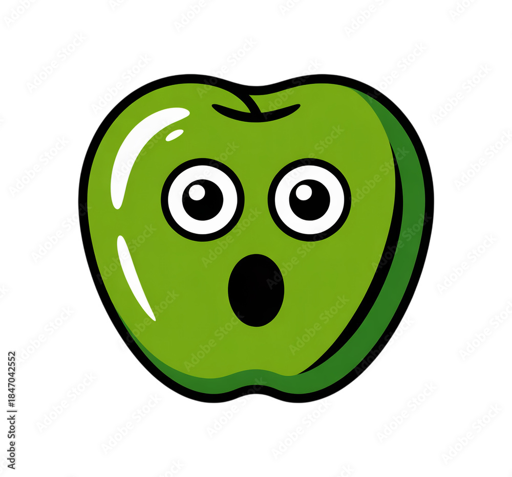 Fototapeta premium Astonished Green Apple Character with Wide Eyes fruit isolated on a transparent background