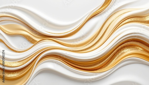 Elegant Fluid Waves of White and Gold Satin Textures for Modern Backgrounds and Design Projects