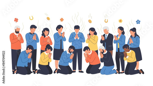 Diverse Group of People Praying Together in Unity