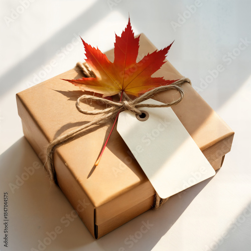 Wallpaper Mural "Autumn Gift Wrapped in Kraft Paper with Maple Leaves and Twine — Cozy Fall Present on Sunlit Surface" Torontodigital.ca