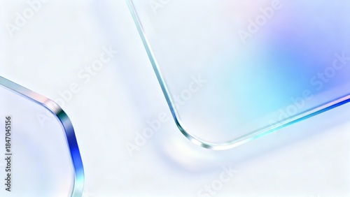 Abstract Iridescent Glass Shapes with Holographic Reflections on a Light Background