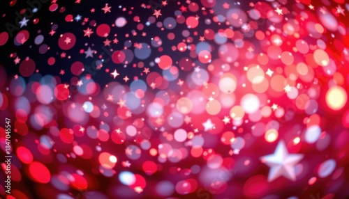 Abstract Red and Blue Background with Soft Bokeh Lights and Star Shapes for Creative Design Concepts