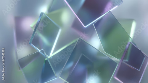 Ethereal Translucent Geometric Cubes with Soft Light Refractions and Pastel Colors for Abstract Background