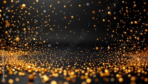 Sparkling Gold Particles on a Dark Background Creating a Magical and Elegant Atmosphere for Visual Effects and Design Projects