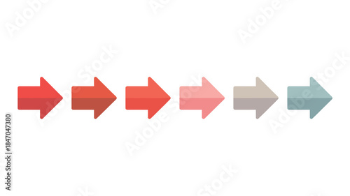 Colorful arrows pointing right in a row on white background