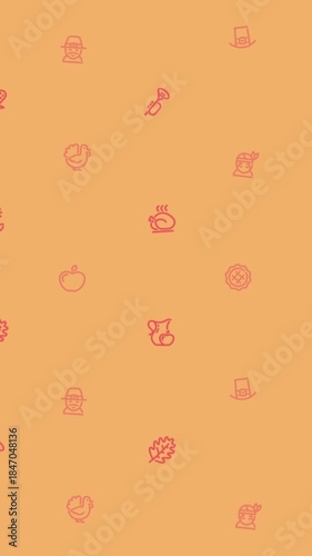 Animated autumn icons thanksgiving holiday season pattern
