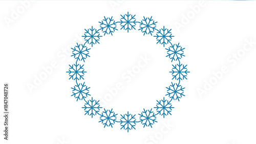 Blue snowflakes form a circular winter decorative pattern