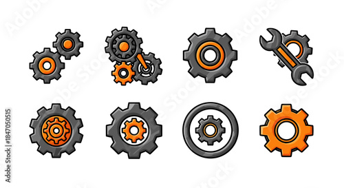 Gear and wrench icons showcasing mechanical engineering or industrial themes on dark background