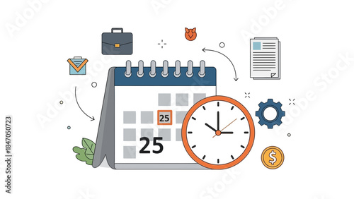 Business professional organizing schedule with calendar and clock