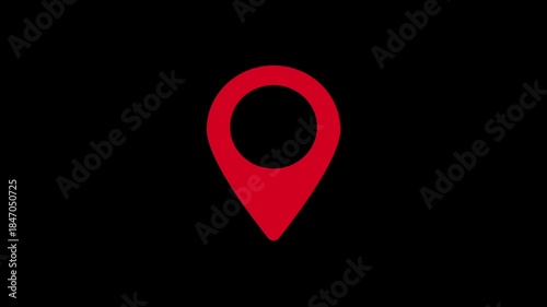 Animated Placeholder on black background . Map place marker graphic animation . Red location pin motion graphic . Red map pointer