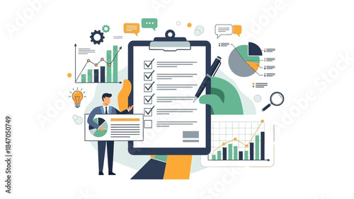 Businessman analyzing data and planning with charts and graphs