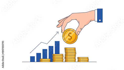 Businessman investing in growing financial graph with coins