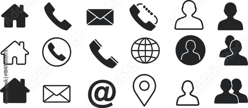 Business Contact Icons Line Art Phone Email Location Website Address