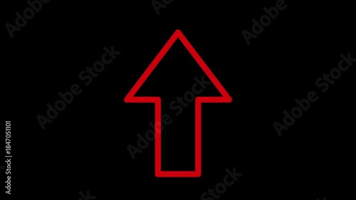 Red up arrow animation on black background . Red arrow pointing upwards motion video