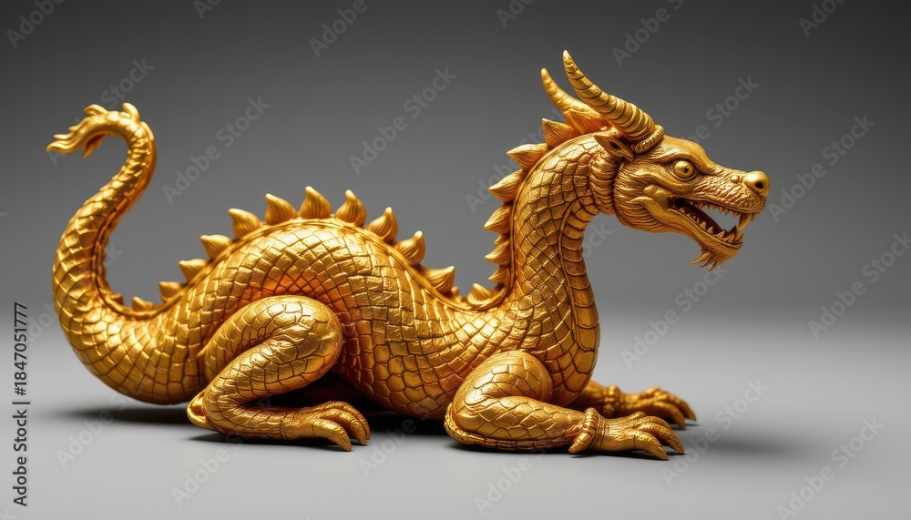 Fototapeta premium Golden Dragon Figurine Symbolizing Power and Prosperity Displayed on Minimalist Background