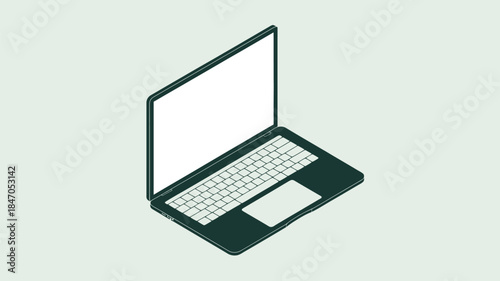Modern laptop computer with blank screen on light green background