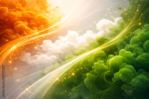 Abstract Indian Tricolor Cloud Background with Dynamic Light Streaks