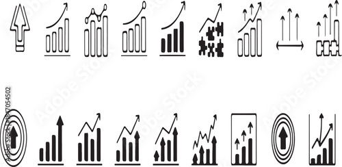 Collection of diverse line icons representing data weather and various signals